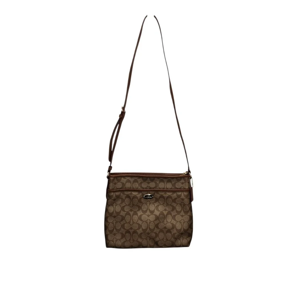 Coach Ellie File Bag Brown Monogram Crossbody Purse Canvas Leather Large